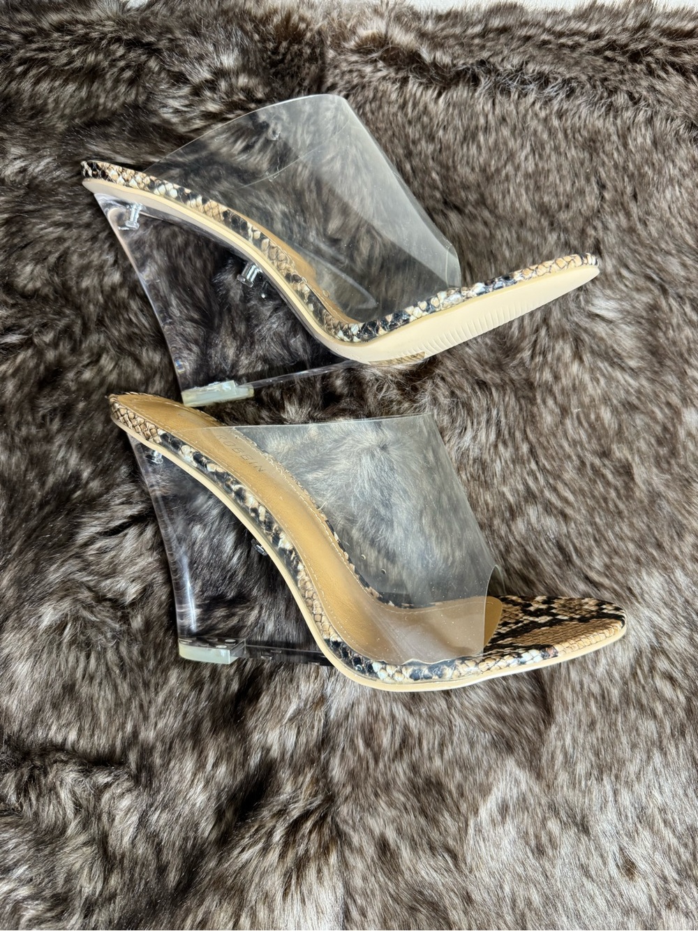 Cape Robbin Clear Wedge Sandals with Snake-Print Trim - Beige